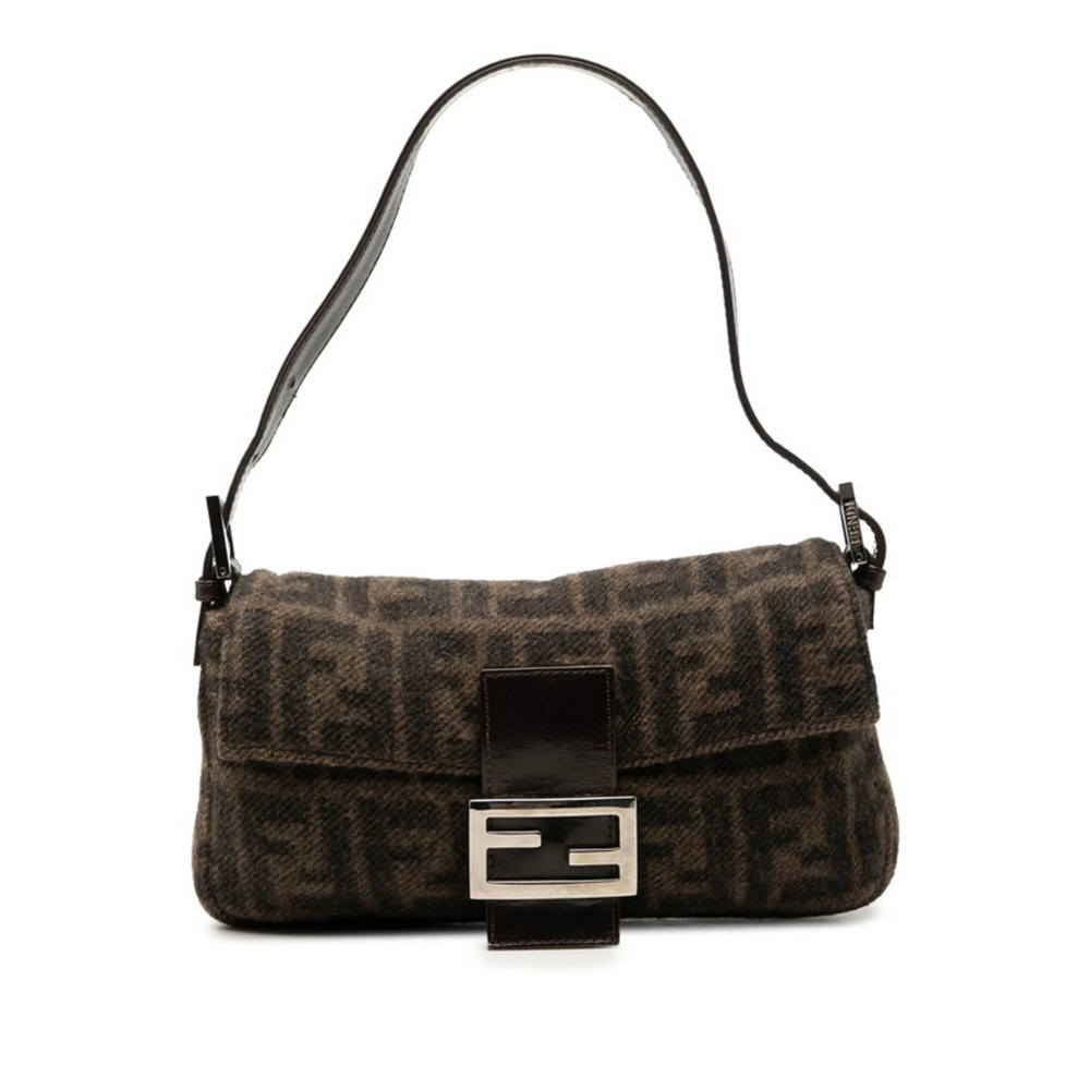 Fendi Zucca Mamma Bucket Handbag One Shoulder Bag 2348 26424099 Brown Wool Le...